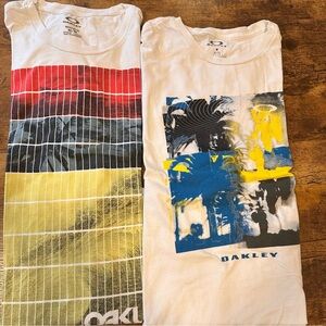 Lot 2:Oakley White Tee Pair with Red, Blue & Yellow Graphic Prints
